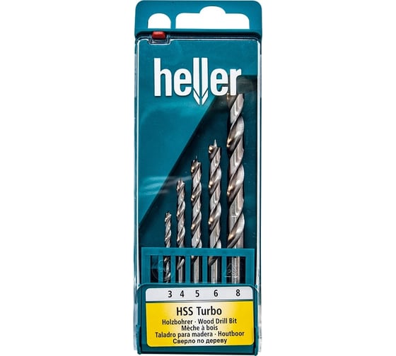 Изображение товара Набор спиральных сверл HSS turbo (5 шт; 3-8 мм) Heller TD28817