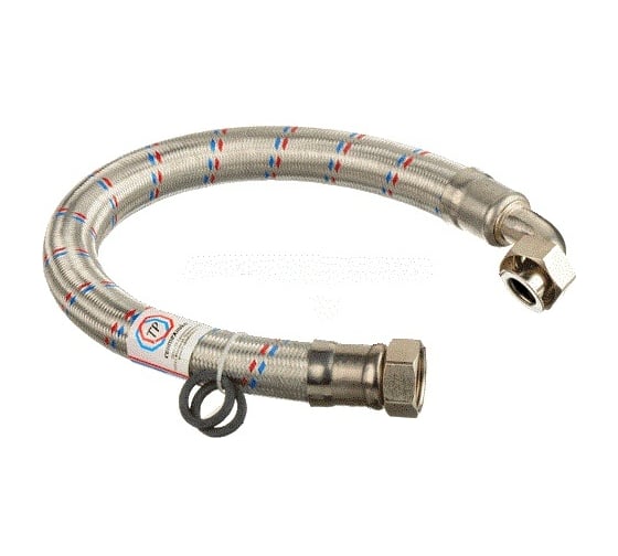 Изображение товара Гибкая подводка для воды гигант из нержавеющей стали TР-сантехника 80см г/г 3/4 угловая 26388