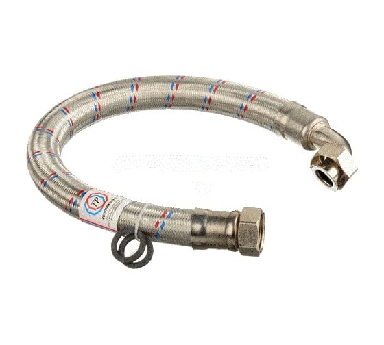 Изображение товара Гибкая подводка для воды гигант из нержавеющей стали TР-сантехника 80см г/г 1 угловая 26408