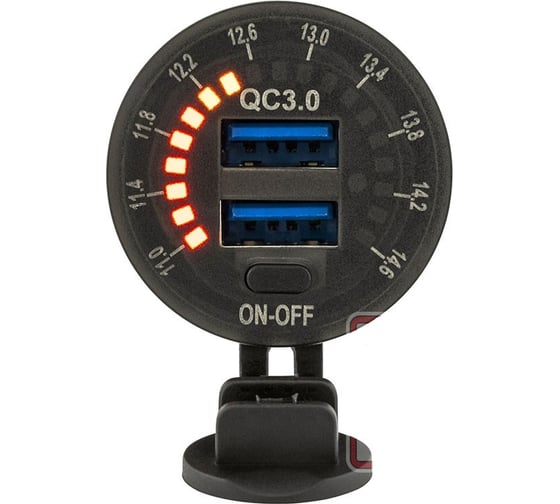 Изображение товара Розетка-USB РИФ 2 QC 3.0 с вольтметром RIF22-4-01460