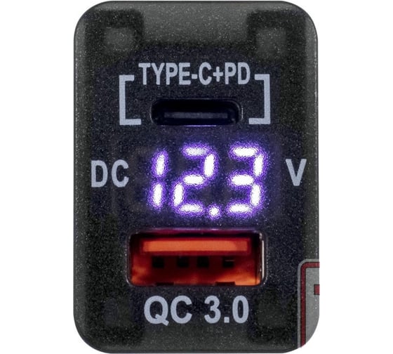 Изображение товара Розетка-USB РИФ Type C, QC 3.0 с вольтметром для Toyota 32x20 RIF22-4-1013400