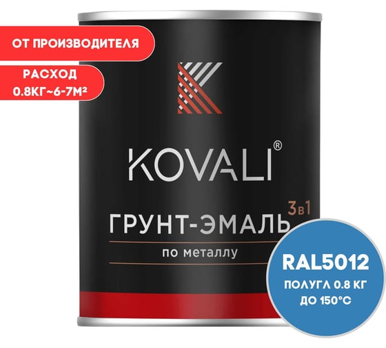Изображение товара Грунт-эмаль 3 в 1 KOVALI полуглянец Голубая RAL 5012 (0,8кг) kov3.2.1.A.5012.0.8pg
