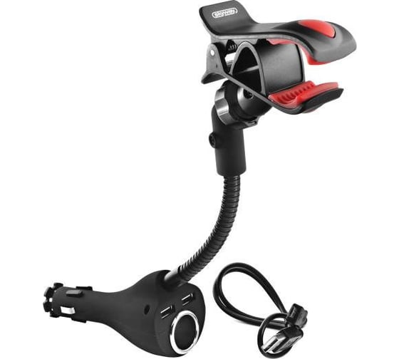 Изображение товара Держатель телефона SKYWAY в прикуриватель, с двумя USB, вращение на 360, покрытие Soft touch S00301027