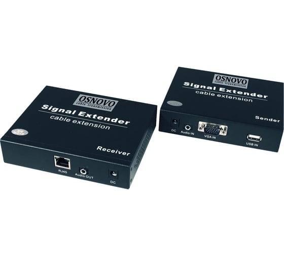 Изображение товара Комплект (передатчик+приемник) для передачи VGA, USB (клавиатура+мышь) и аудиосигнала по сети Ethernet OSNOVO TLN-VKM/1+RLN-VKM/1(ver.2) sct1405