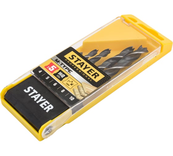 Изображение товара Набор сверл спиральных по дереву M-type Profesional (5 шт; 4-10 мм; HCS; М-образная заточка) Stayer 2942-H5_z02