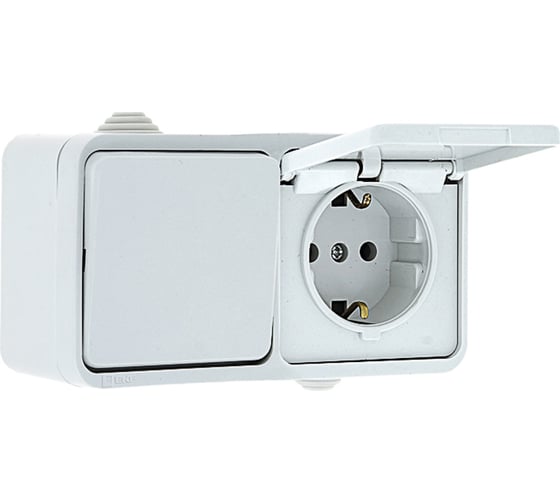 Изображение товара Блок EKF розетка-выключатель 1-кл. 16А с/з с крышкой IP44 белая Прага PROxima EKRV16-050-10-440