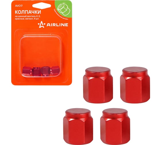 Изображение товара Колпачки на шинный вентиль Airline K-3, красные, металл, 4 шт. AVC17