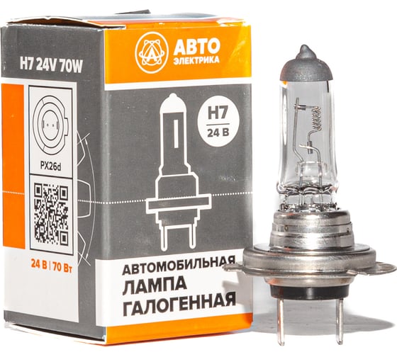 Изображение товара Автолампа АВТОЭЛЕКТРИКА h7 24-70 px26d, галогенная 24 в, 09.02407
