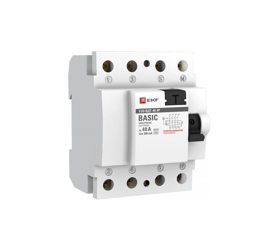 Изображение товара Устройство защитного отключения EKF ВДТ-40, 4P, 40А/300мА, электронное, Basic elcb-4-40-300e-sim