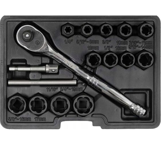 Изображение товара Набор экстракторов для болтов с трещоткой YATO 16 предметов, пластиковый кейс YT-05897