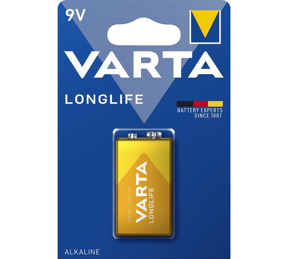 Изображение товара Батарейка Varta LONGLIFE Крона 6LR61 BL1 Alkaline 9V (4122) 4122101411 RPL00176