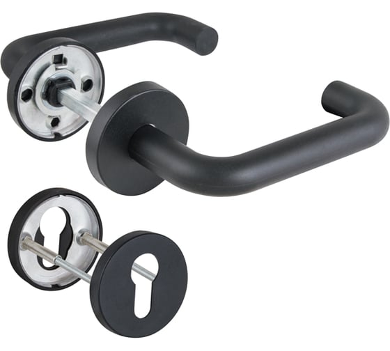 Изображение товара Комплект дверных ручек с накладками под цилиндр DH-0219 NE черный нейлон квадрат 8x140 мм Fuaro 35703