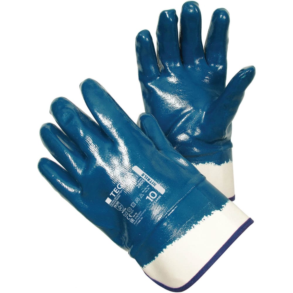 фото Нитриловые рабочие перчатки с обливом tegera маслобензостойкие, р. 10 2805-10