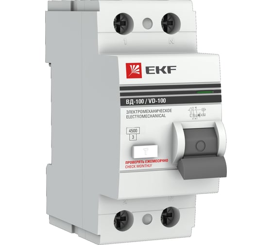 Изображение товара Электромеханическое устройство защитного отключения EKF ВД-100 2P 80А/300мА PROxima elcb-2-80-300-em-pro