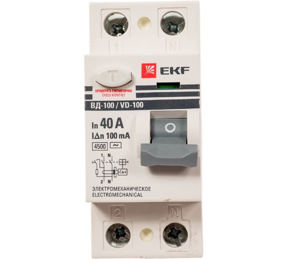 Изображение товара Электромеханическое устройство защитного отключения EKF ВД-100 2P 40А/100мА PROxima elcb-2-40-100-em-pro