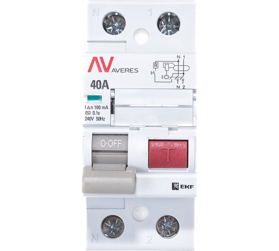 Изображение товара Устройство защитного отключения EKF DV 2P 40А/100мА AC AVERES rccb-2-40-100-ac-av