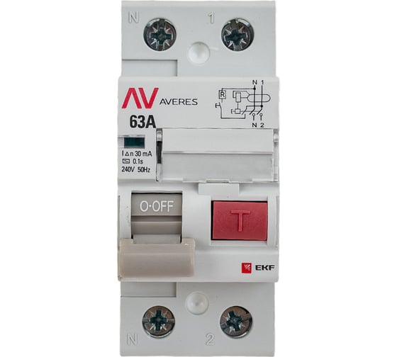 Изображение товара Устройство защитного отключения EKF DV 2P 63А/ 30мА AC AVERES rccb-2-63-30-ac-av
