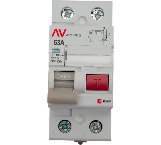 Изображение товара Устройство защитного отключения EKF DV 2P 63А/100мА AC AVERES rccb-2-63-100-ac-av