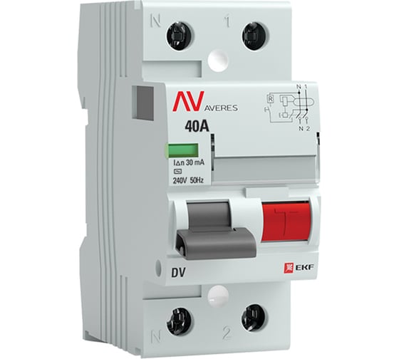 Изображение товара Устройство защитного отключения EKF DV 2P 40А/30мА AC AVERES rccb-2-40-30-ac-av