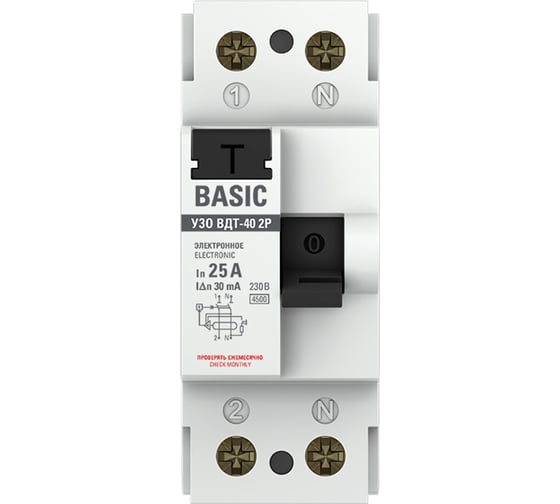 Изображение товара Электронное устройство защитного отключения EKF УЗО ВДТ-40 2P 25А/ 30мА Basic elcb-2-25-30e-sim