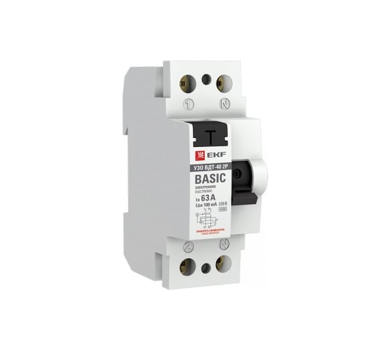 Изображение товара Устройство защитного отключения EKF УЗО ВДТ-40 2P 63А/100мА электронное Basic elcb-2-63-100e-sim