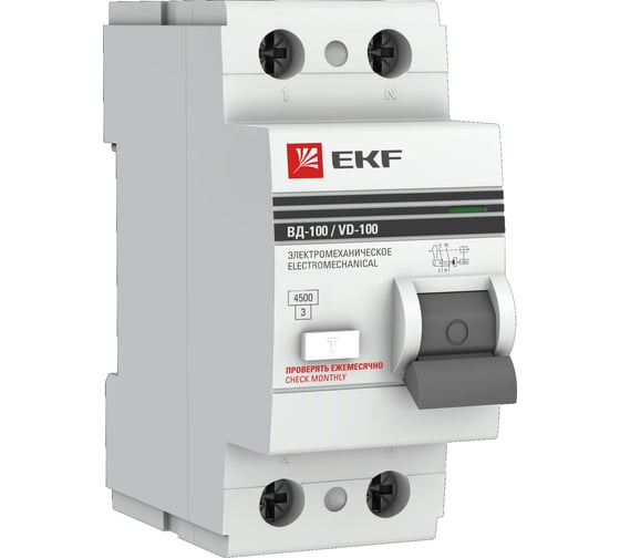 Изображение товара Электронное устройство защитного отключения EKF ВД-100 2P 63А/100мА тип А PROxima elcb-2-63-100-e-a-pro