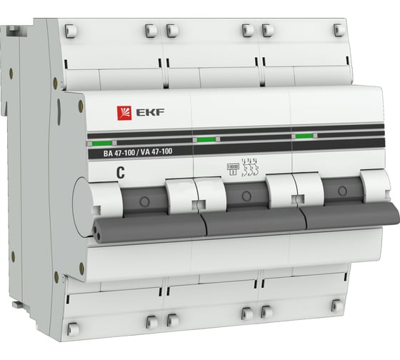 Изображение товара Автоматический выключатель EKF 3P 10А C 10kA ВА 47-100 PROxima mcb47100-3-10C-pro