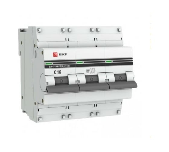 Изображение товара Автоматический выключатель EKF 3P 16А C 10kA ВА 47-100 PROxima mcb47100-3-16C-pro