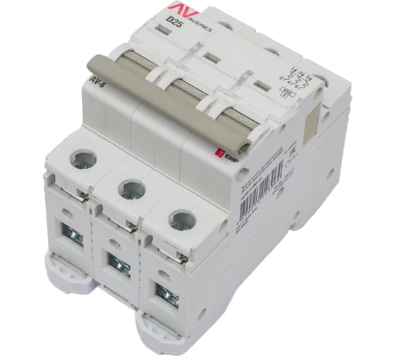 Изображение товара Автоматический выключатель EKF AV-6 3P 25A 6kA AVERES mcb6-3-25D-av