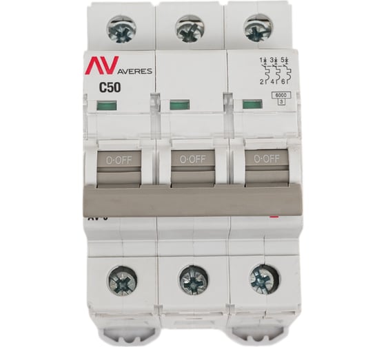 Изображение товара Автоматический выключатель EKF AV-6 3P 50A 6kA AVERES mcb6-3-50C-av