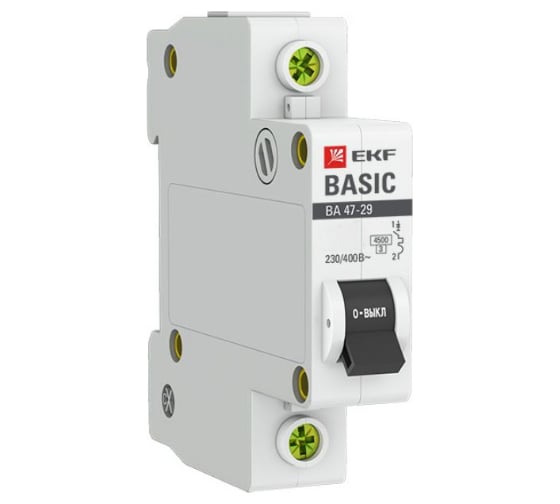 Изображение товара Автоматический выключатель EKF Basic ВА 47-29, 1P, 6А, B, 4,5кА mcb4729-1-06-B