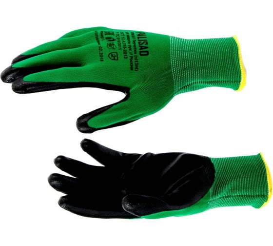 Изображение товара Маслобензостойкие полиэфирные перчатки с чёрным нитрильным покрытием Palisad L, 15 класс вязки 67865
