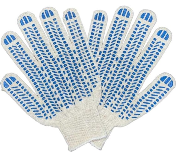 Изображение товара Трикотажные перчатки ПРОМПЕРЧАТКИ с ПВХ "протектор", 4 нити, 10 класс, белые, 100 пар в упаковке ПП-25200/100