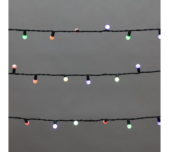 Изображение товара Гирлянда Neon-Night Мультишарики 20м, 200LED, диаметр 15 мм, IP44, зеленый провод, свечение мульти (RG/RB), мигание, 230В 303-609