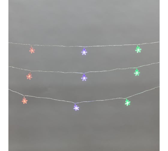 Изображение товара Гирлянда Neon-Night светодиодная Снежинки большие 5м, 20LED, IP20, прозрачный провод, свечение мульти (RG/RB), мигание, 230В 304-024