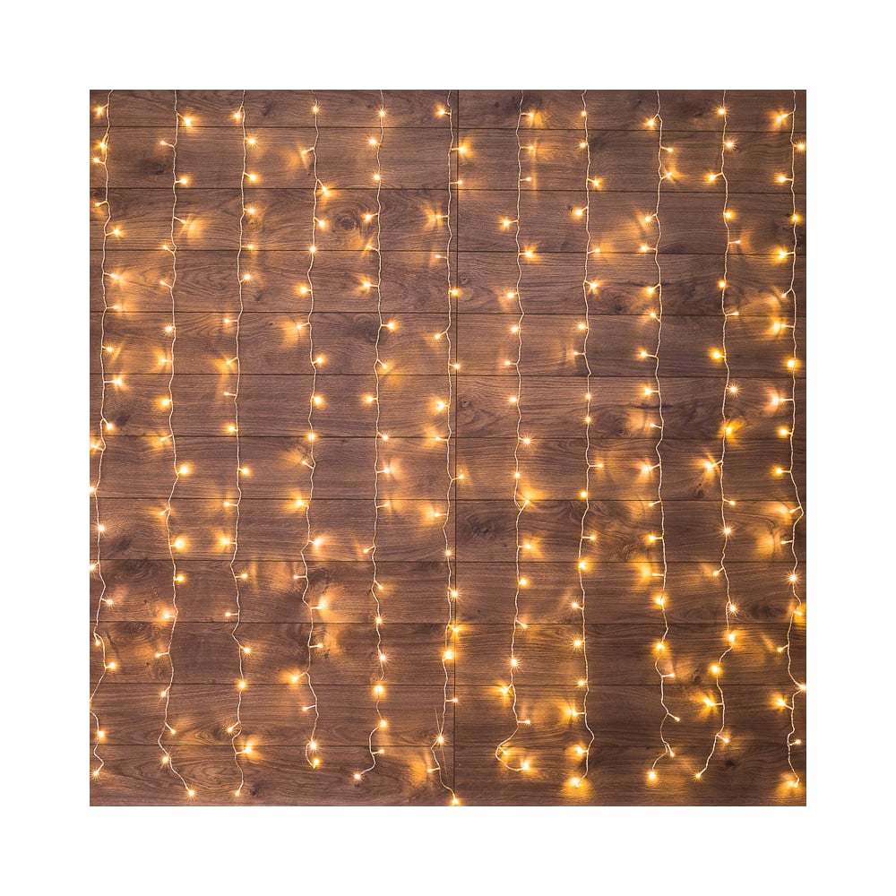 Изображение товара Занавес Neon-Night ДОЖДЬ 3x2 м, прозрачный ПВХ, 240 LED, теплый белый, IP20, с контроллером, не соединяется 235-096
