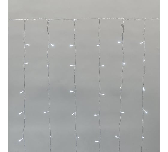 Изображение товара Занавес Neon-Night ДОЖДЬ 2x3м, прозрачный ПВХ, IP44, мерцающий Flashing, 300LED Белые, 15 нитей, 20LED/нить 235-555