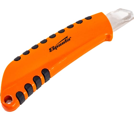 Изображение товара Нож SPARTA, 18 мм выдвижное лезвие металлическая направляющая, метал. двухкомпонентный корпус// 78982