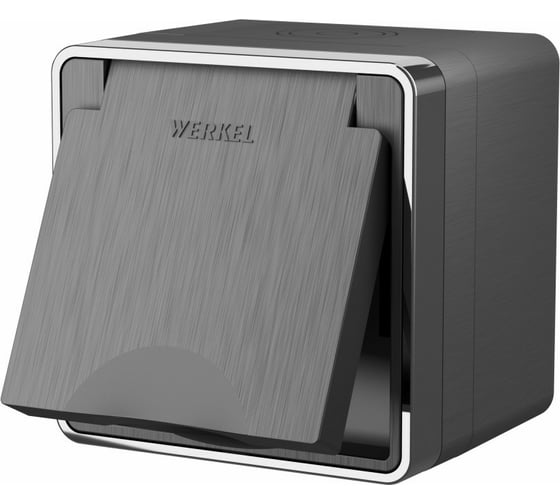 Изображение товара Розетка WERKEL W5071204 влагозащищенная с заземлением с защитной крышкой и шторками Gallant графит рифленый a051334