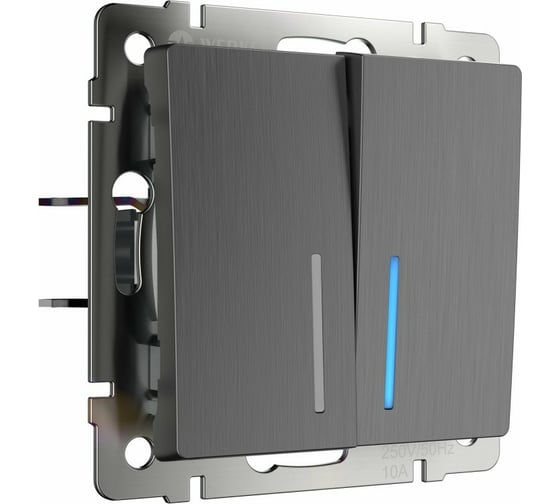 Изображение товара Двухклавишный выключатель Werkel W1120104 с подсветкой (графит рифленый) a050747
