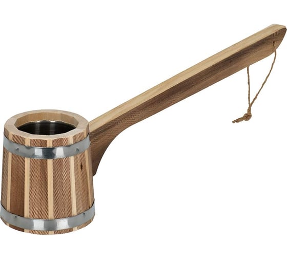 Изображение товара Ковш - черпак бондарный, 0,25 л, с горизонтальной ручкой, нержавеющая вставка, обожжённая липа, в терм Банные штучки 33237