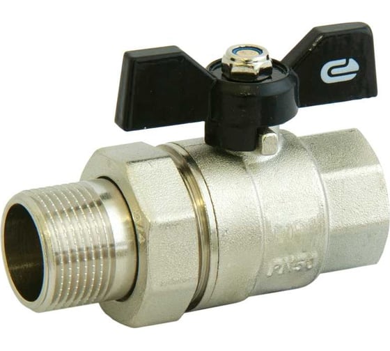 Изображение товара Шаровой кран для воды ONDO 1/2", с накидной гайкой, бабочка, никель ONASM012