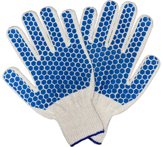 Изображение товара Трикотажные перчатки ПРОМПЕРЧАТКИ с ПВХ "соты", 6 нитей, 10 класс, белые, 100 пар в упаковке ПП-27635/100