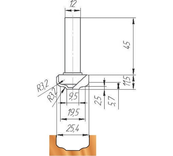 Изображение товара Фреза 25.4х12х11.5х56.5 мм МебельДрев ФК 0754-12