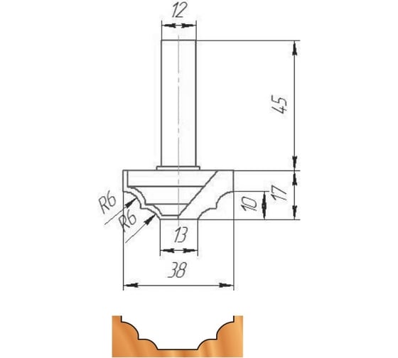 Изображение товара Фреза 38х12х17х62 мм МебельДрев ФК 0178-12