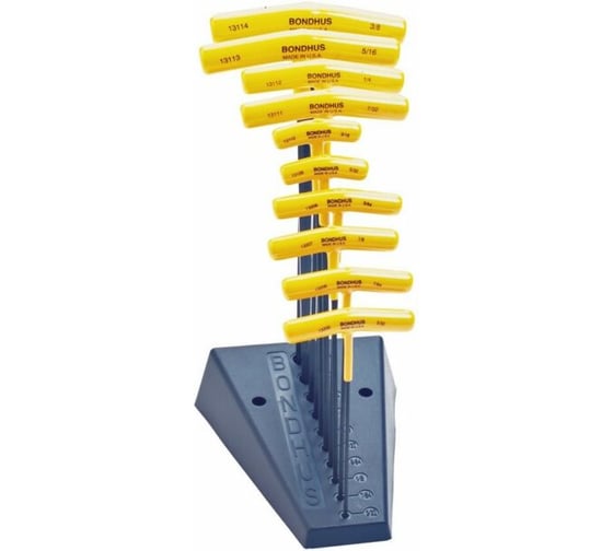 Изображение товара Набор из 10 Т-образных дюймовых ключей BONDHUS с шариком 3/32-3/8 13190