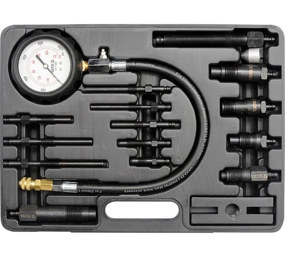 Изображение товара Набор YATO для измерения компрессии в дизельных двигателях 16 предметов пластиковый кейс YT-7307