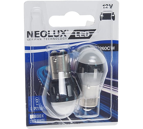 Изображение товара Автолампа NEOLUX P21 5W BAY15D LED COLD WHITE 6000К блистер, 2шт 12V 1 NP2260CW-02B