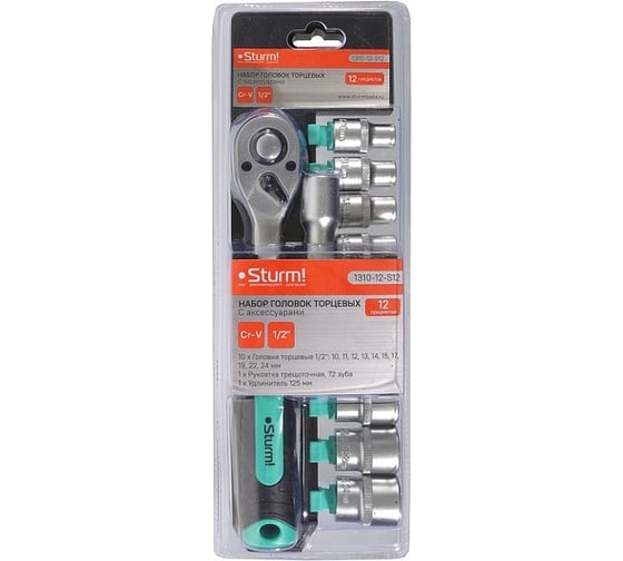 Изображение товара Набор головок торцевых с аксессуарами Sturm 12 предметов, 1/2" 1310-12-S12