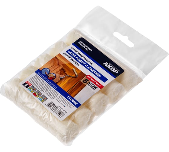 Изображение товара Ролики-мини для лаков Акор, 110 мм, велюр и шерсть 4 мм, под кронштейн 6 мм, 5 шт., Мастер 531 00 110